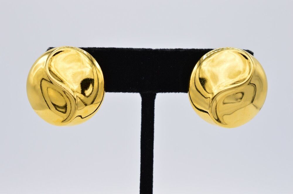 Monet Vintage Earrings Gold Round Medallion Coin Chunky Signed NOS 1980s BinAE